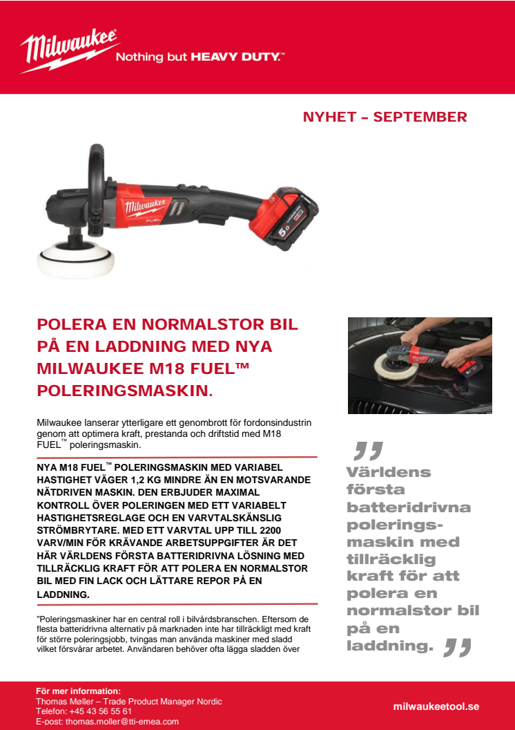 POLERA EN NORMALSTOR BIL PÅ EN LADDNING MED NYA MILWAUKEE M18 FUEL™ POLERINGSMASKIN.