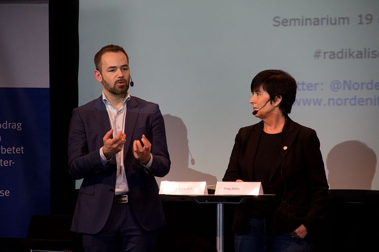 Seminarium om radikalisering, 19.3.2015. Jacob Bundsgaard och Mona Sahlin.