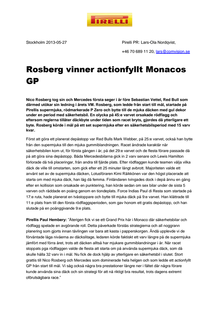 Rosberg vinner actionfyllt Monacos GP
