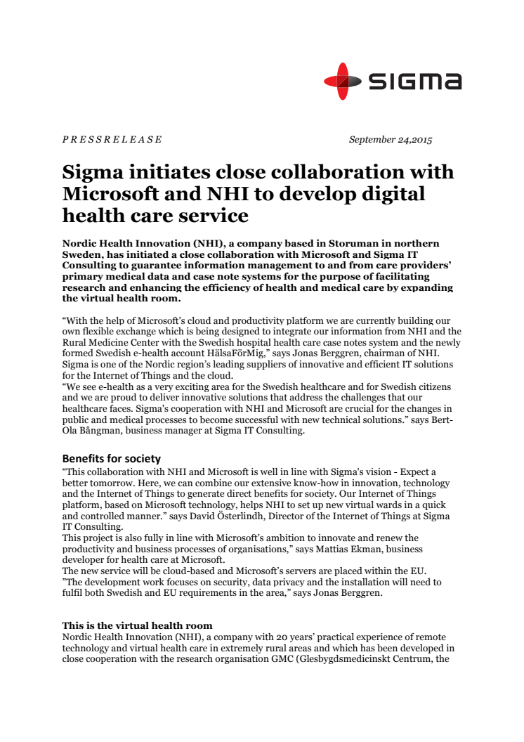 Sigma initiates close collaboration with Microsoft and NHI to develop digital health care service