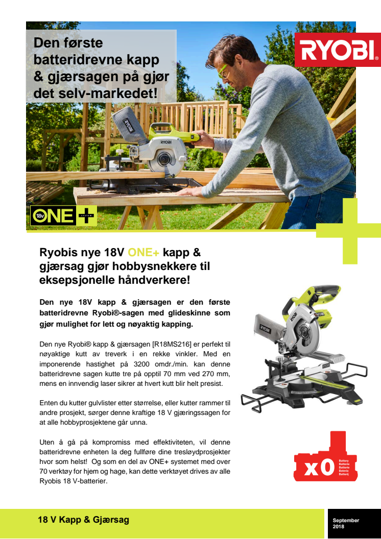 Ryobis nye 18V ONE+ kapp & gjærsag gjør hobbysnekkere til eksepsjonelle håndverkere!