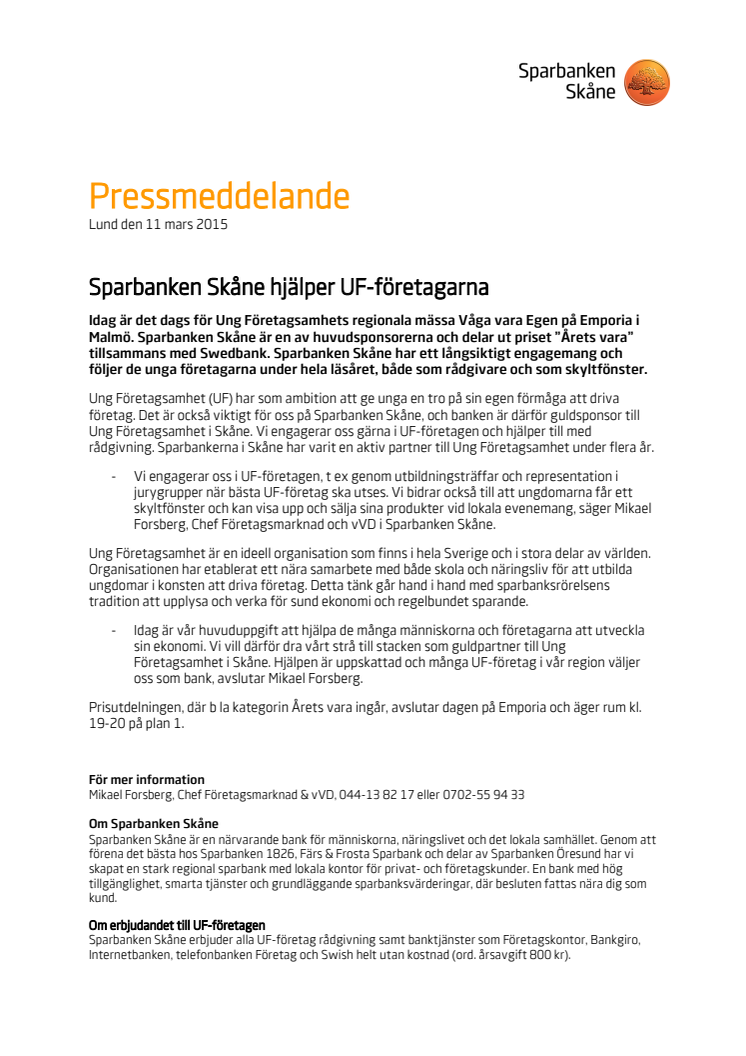 Sparbanken Skåne hjälper UF-företagarna