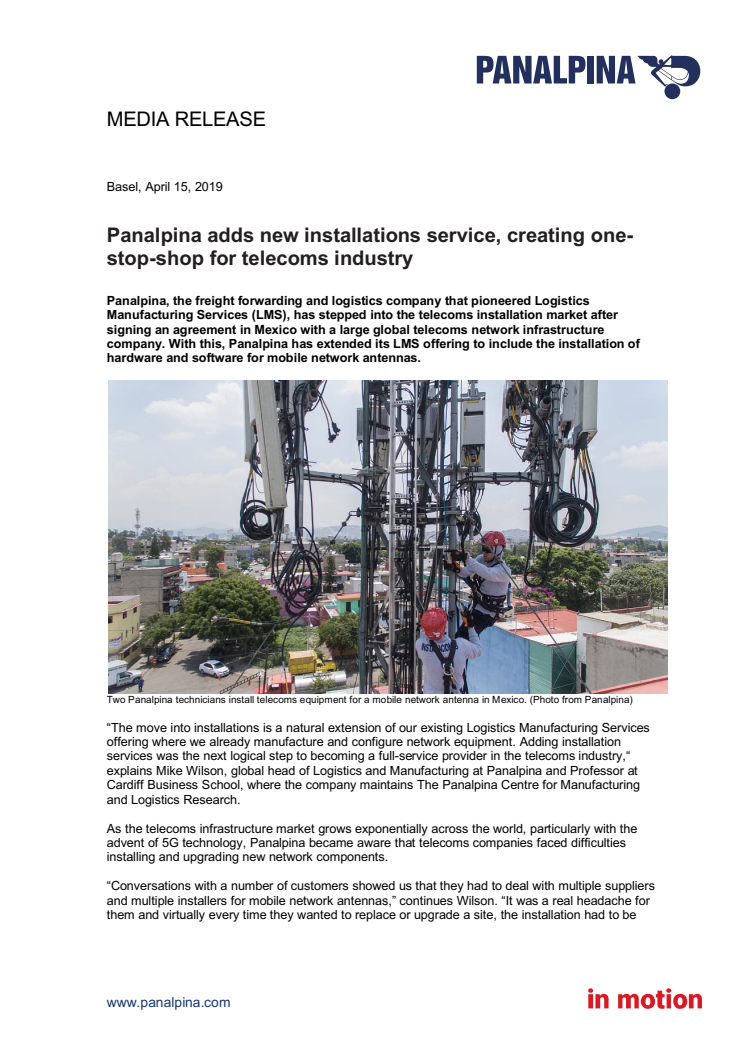 Panalpina adds new installations service, creating one-stop-shop for telecoms industry