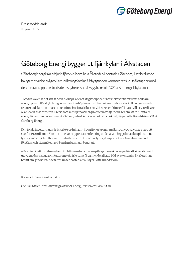 Göteborg Energi bygger ut fjärrkylan i Älvstaden
