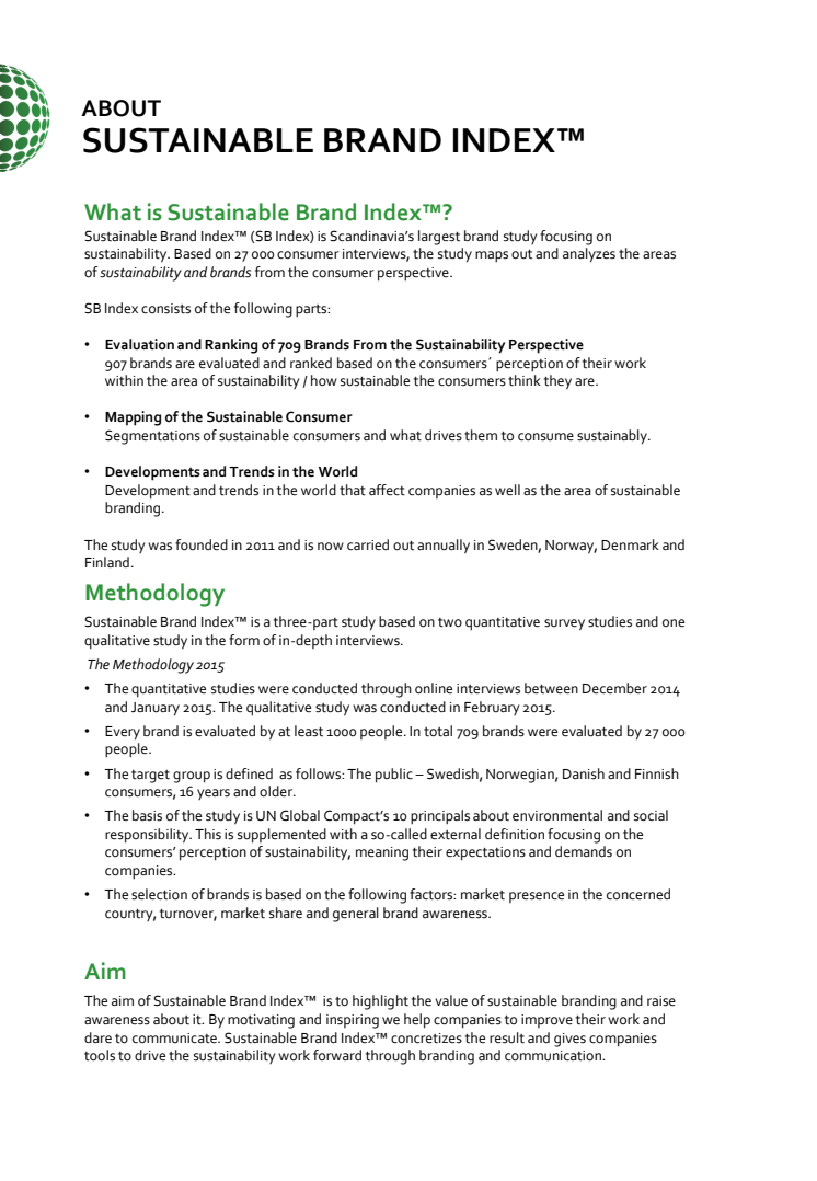 About Sustainable Brand Index 2015