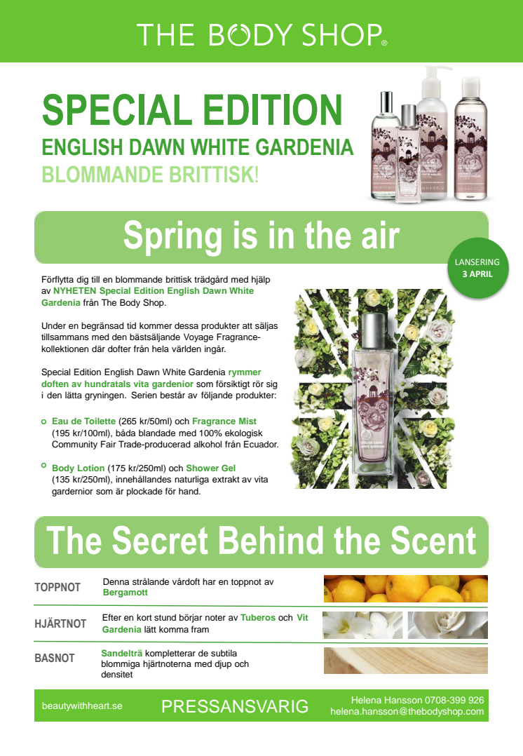 The Body Shop lanserar Special Edition English Dawn White Gardenia
