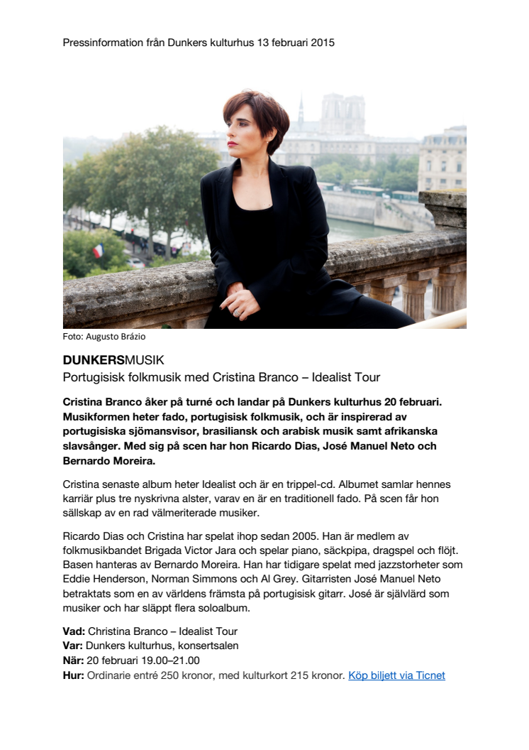 ​Portugisisk folkmusik med Cristina Branco – Idealist Tour