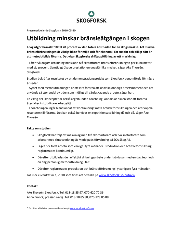 Utbildning minskar bränsleåtgången i skogen