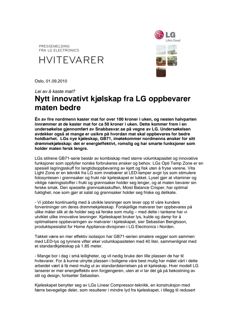 Nytt innovativt kjølskap fra LG oppbevarer maten bedre