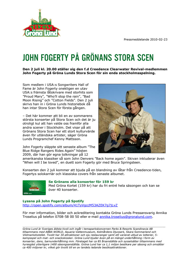 John Fogerty på Grönans Stora Scen