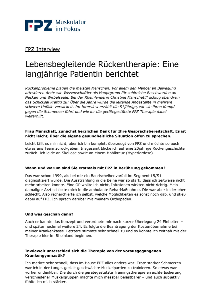 Lebensbegleitende Rückentherapie: Eine langjährige Patientin berichtet