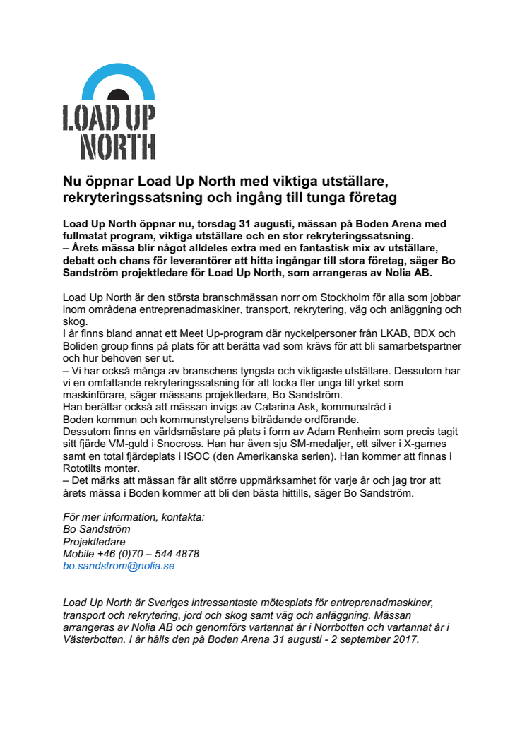 Nu öppnar Load Up North med viktiga utställare, rekryteringssatsning och ingång till tunga företag