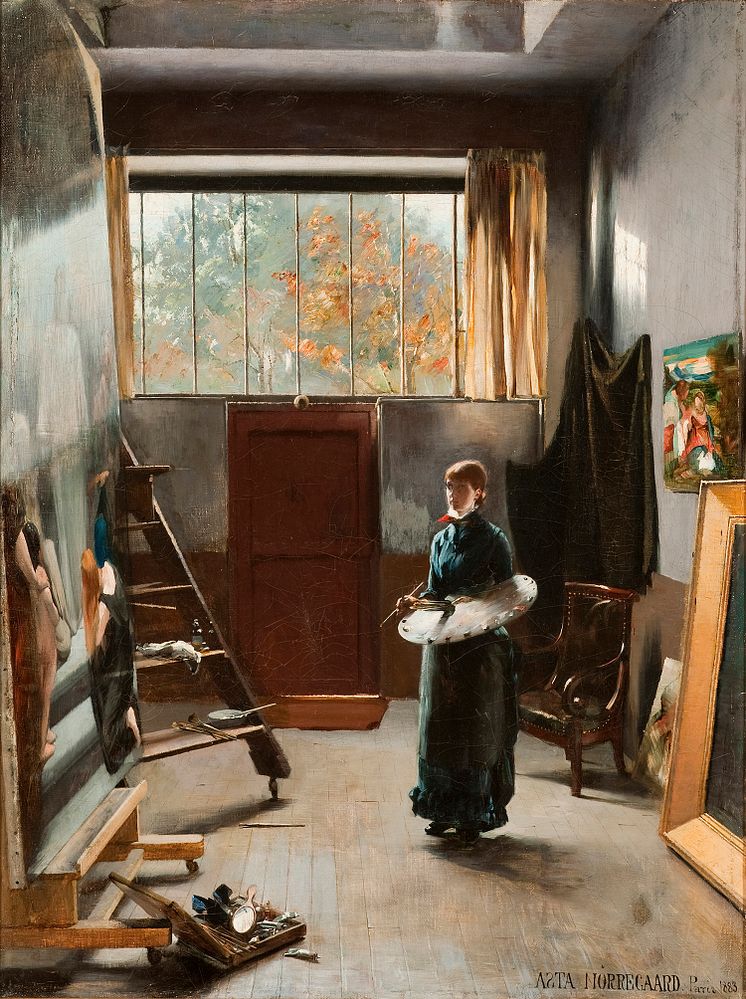 Asta Nørregaard, I ateljén, 1883, olja på duk, 64,5 x 48 cm, Norske Selskab.