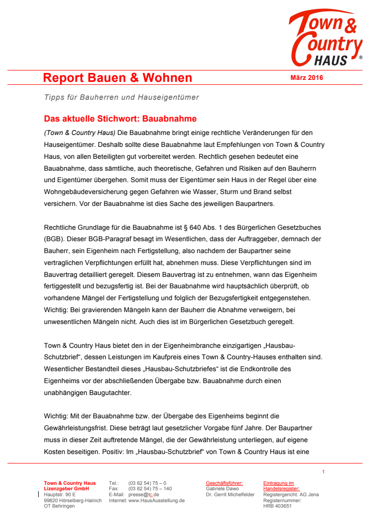 Report Bauen & Wohnen März 2016