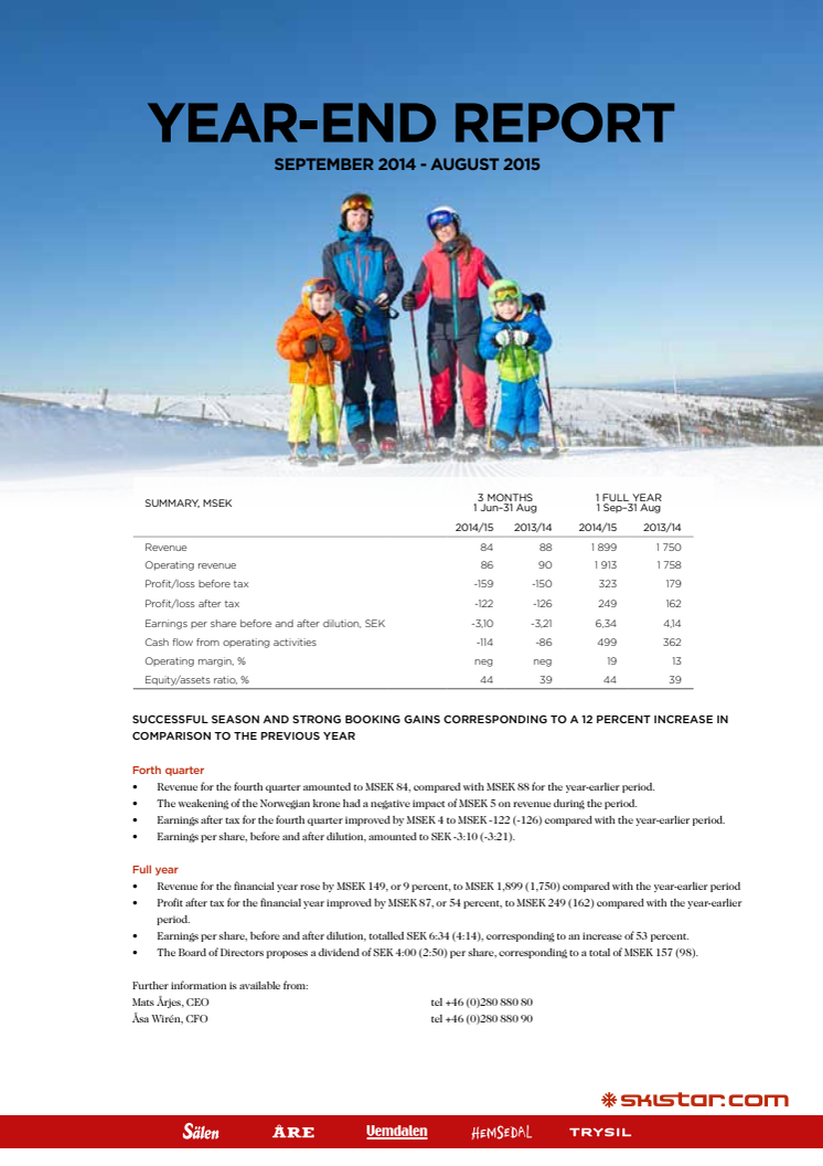 SkiStar Year-end report fort 2014-15
