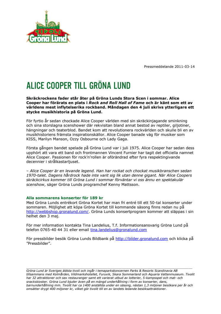 Alice Cooper till Gröna Lund
