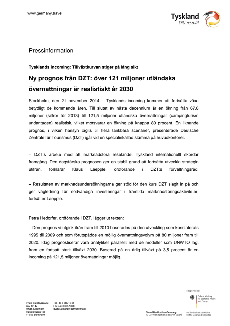Ny prognos från DZT: över 121 miljoner utländska övernattningar är realistiskt år 2030