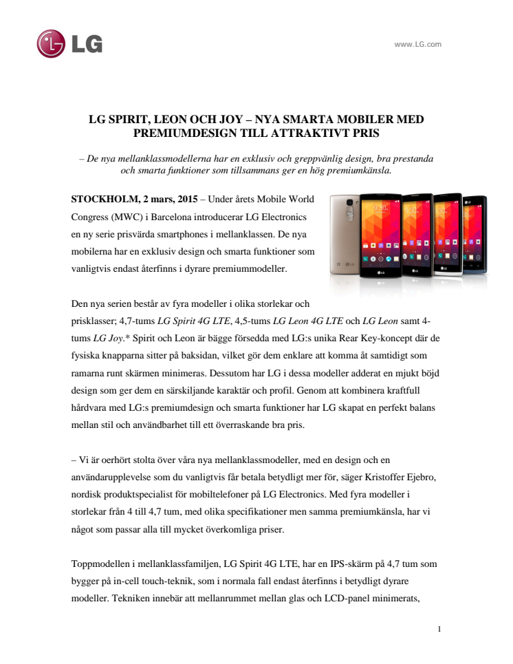 LG SPIRIT, LEON OCH JOY – NYA SMARTA MOBILER MED PREMIUMDESIGN TILL ATTRAKTIVT PRIS