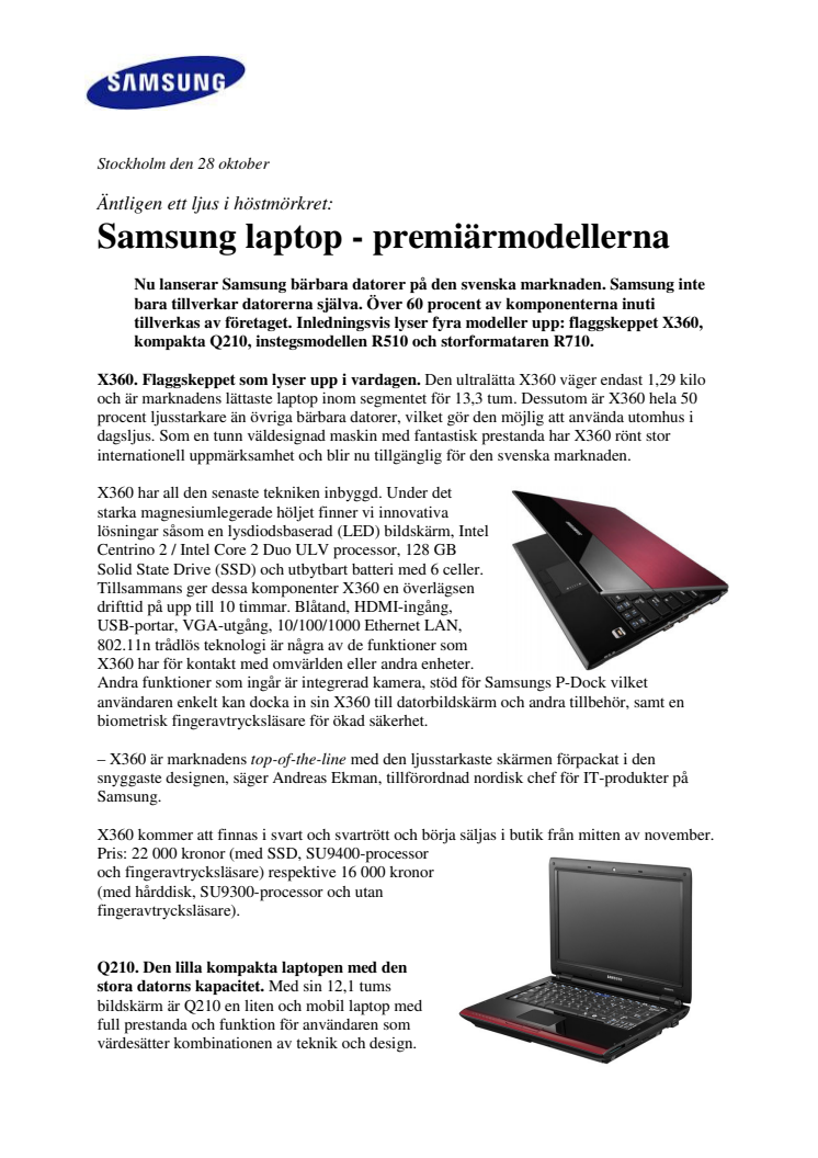 Samsung laptop - premiärmodellerna