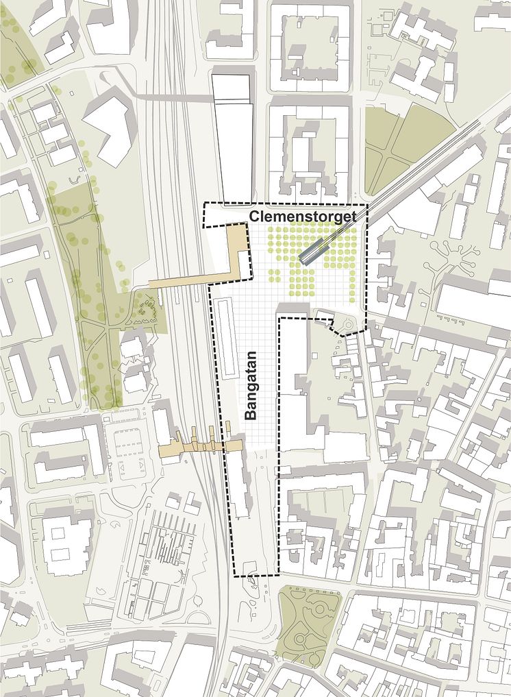 Tävlingsområdet: Arkitekttävlingen för utformning av Clemenstorget och Bangatan