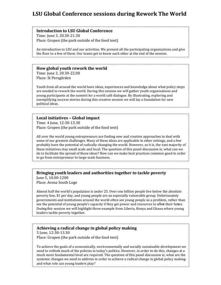 Program för Globalkonferensen under Rework the World 
