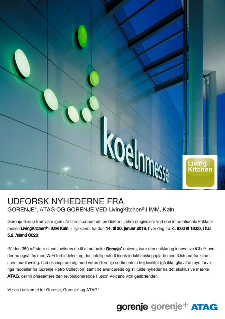 UDFORSK NYHEDERNE FRA GORENJE+, ATAG OG GORENJE VED LivingKitchen® i IMM, Køln