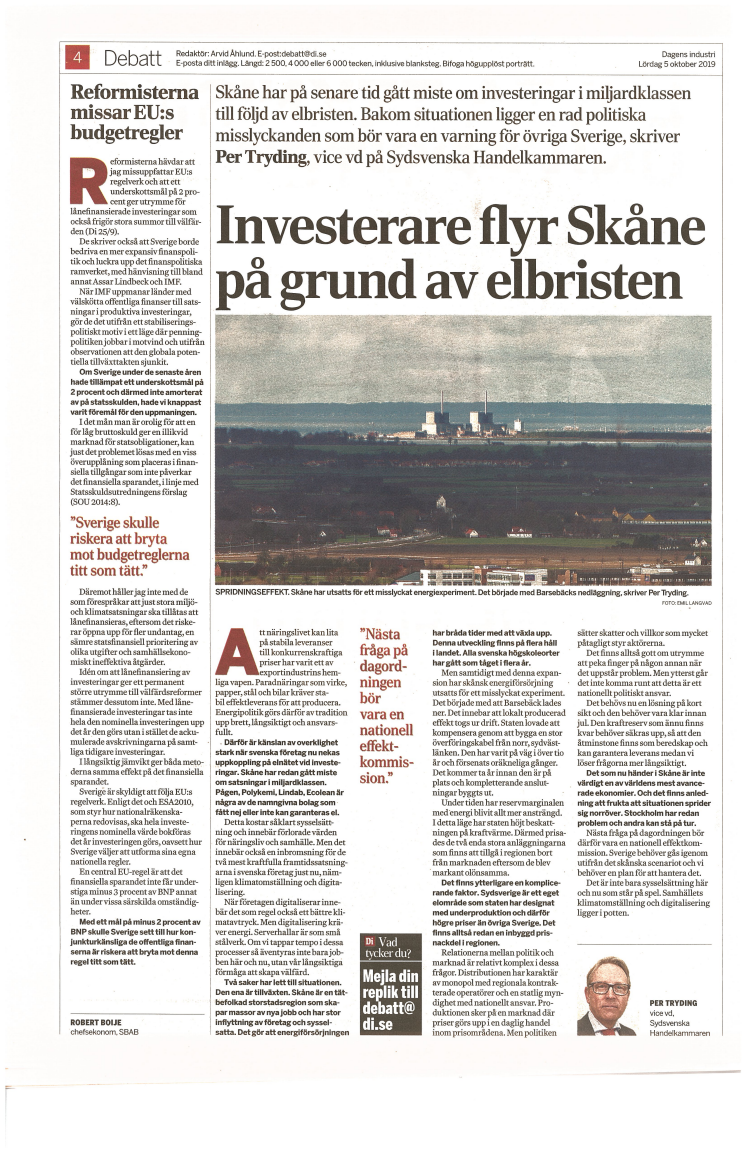 Investerare flyr Skåne på grund av elbristen