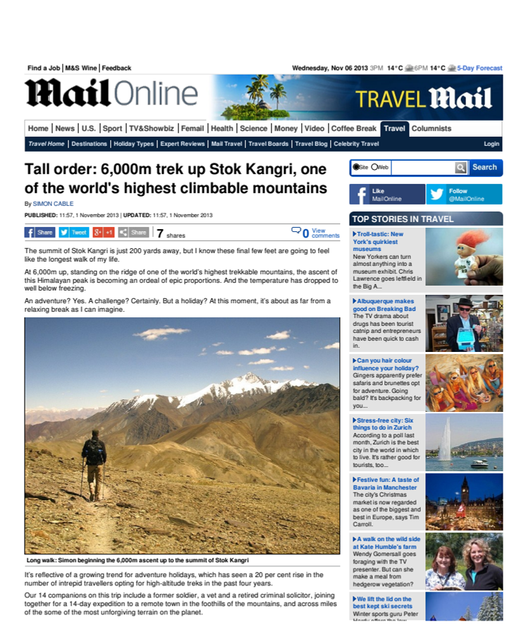Tall Order: 6000m trek up Stok Kangri