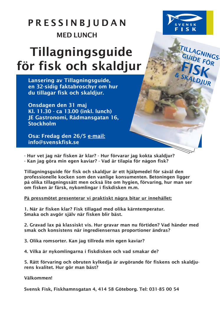 INBJUDAN PRESS: Lansering av Tillagningsguide för FISK