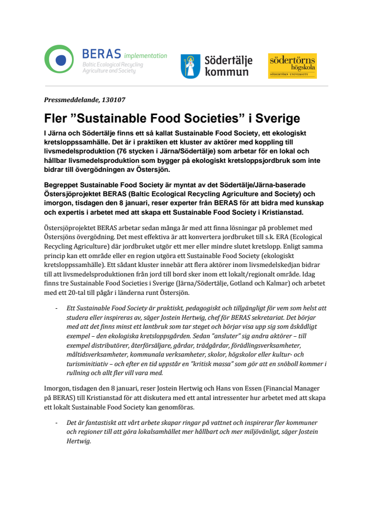 Fler ”Sustainable Food Societies” i Sverige