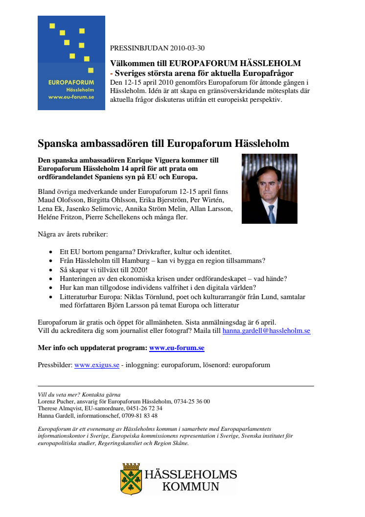 Spaniens ambassadör kommer till Europaforum Hässleholm