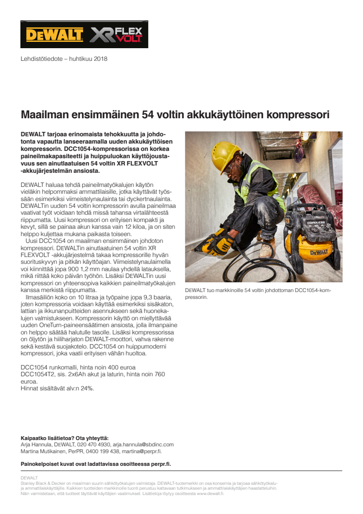Maailman ensimmäinen 54 voltin akkukäyttöinen kompressori