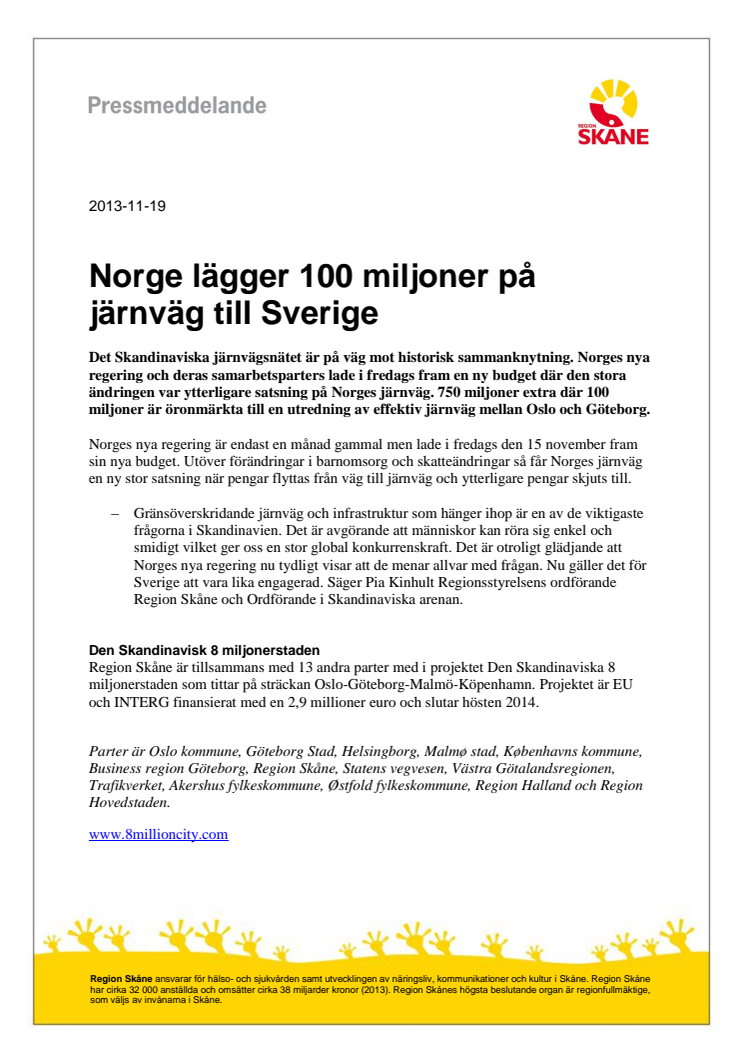 Norge lägger 100 miljoner på järnväg till Sverige
