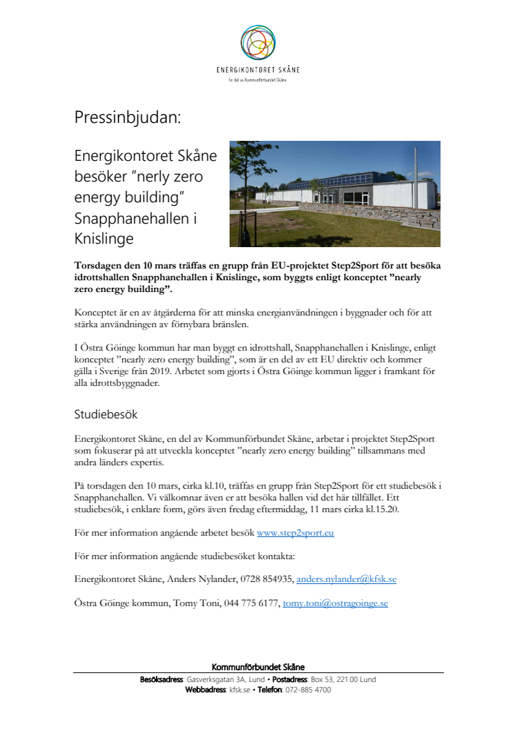 Pressinbjudan: Energikontoret Skåne besöker ”nearly zero energy building” Snapphanehallen i Knislinge