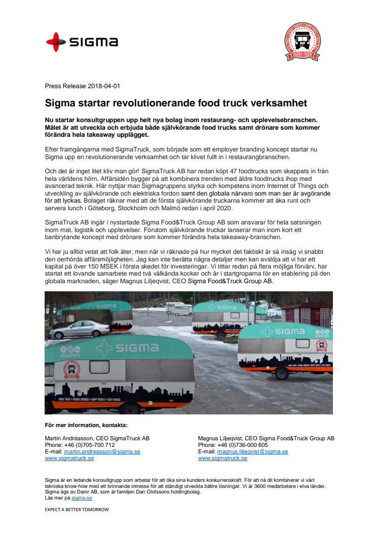 Sigma startar revolutionerande food truck verksamhet