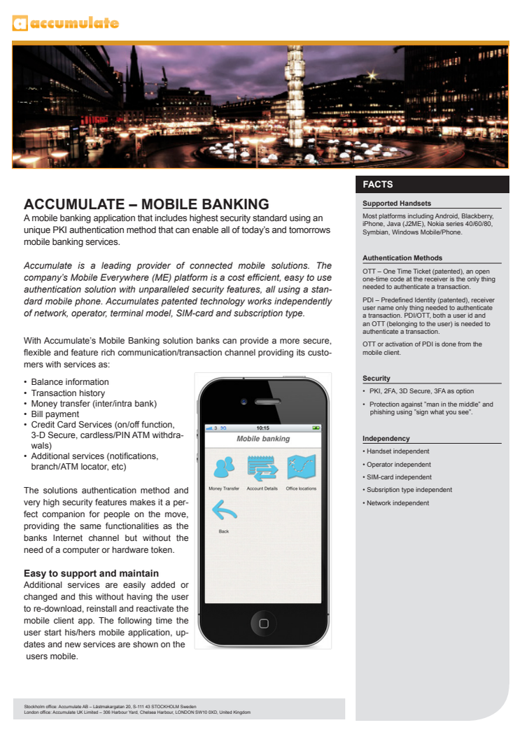 Accumulate - Mobile Banking, fact sheet