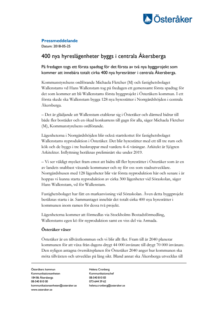 400 nya hyreslägenheter i centrala Åkersberga
