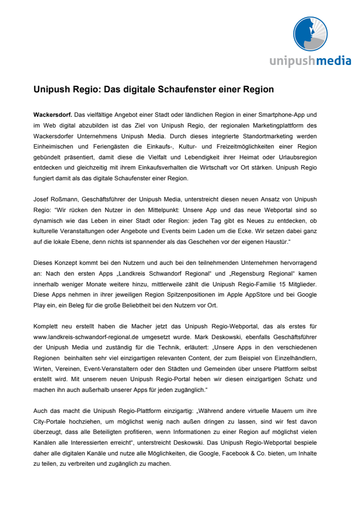 Unipush Regio: Das digitale Schaufenster einer Region