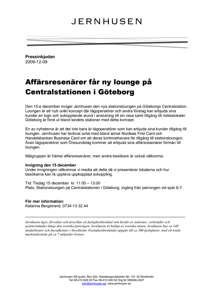 Pressinbjudan: Affärsresenärer får ny lounge på Centralstationen i Göteborg