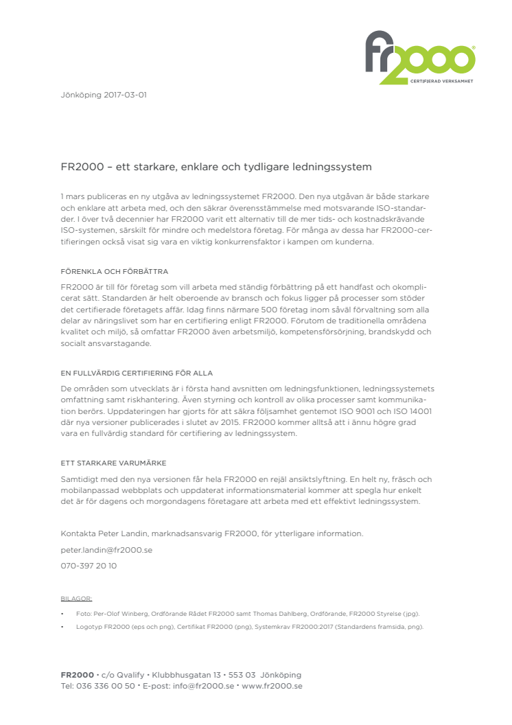 FR2000 – ett starkare, enklare och tydligare ledningssystem