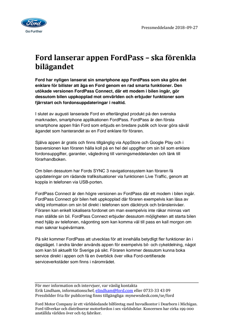 Ford lanserar appen FordPass – ska förenkla bilägandet  
