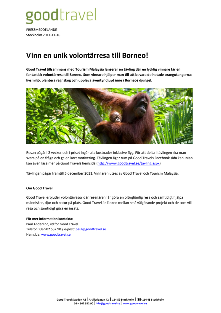 Vinn en unik volontärresa till Borneo!