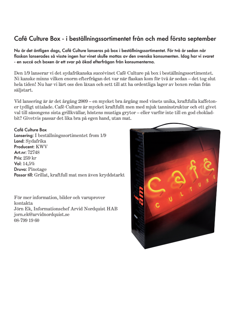 Cafê Culture Box - i beställningssortimentet från och med första september