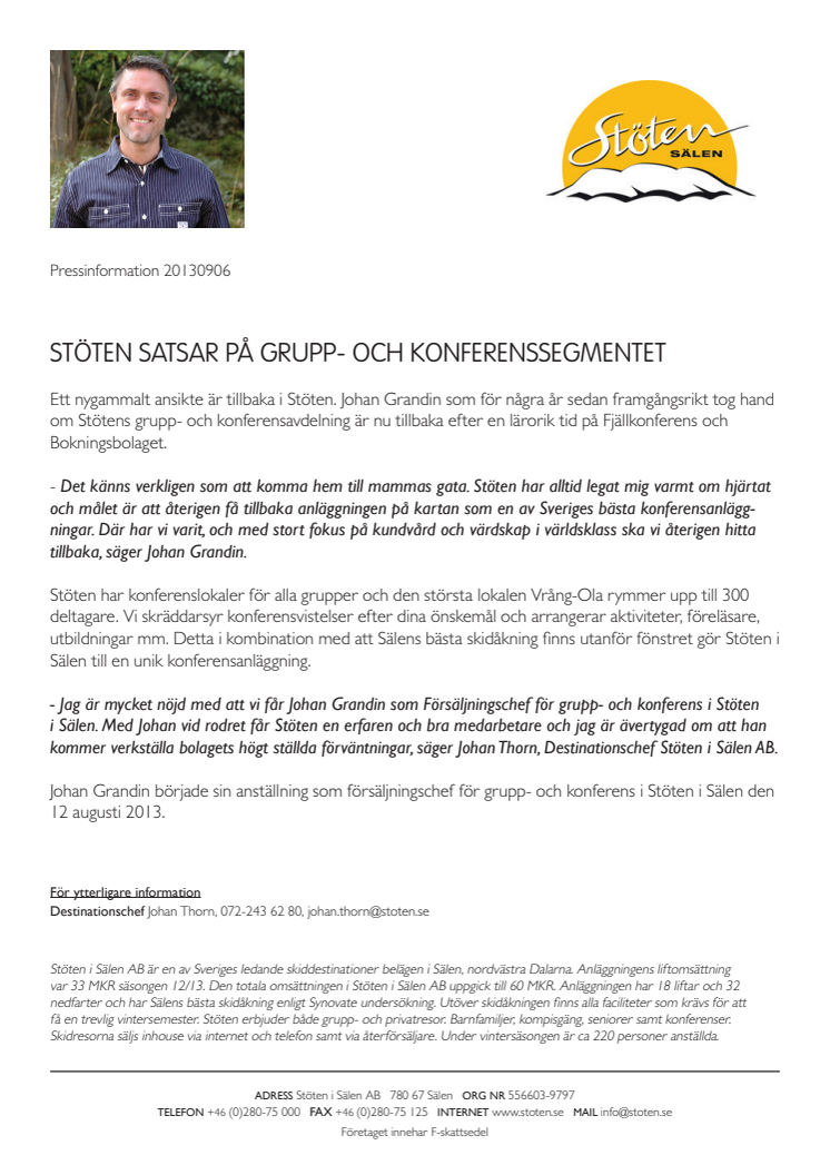 Stöten satsar på grupp- och konferenssegmentet