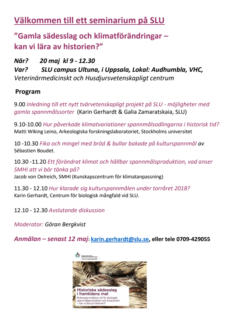 PROGRAM: Seminarium om gamla sädesslag och klimatförändringar