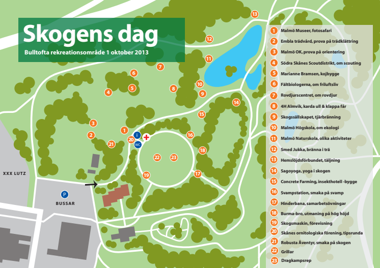 Karta över Skogens dag 1 oktober på Bulltoftafältet