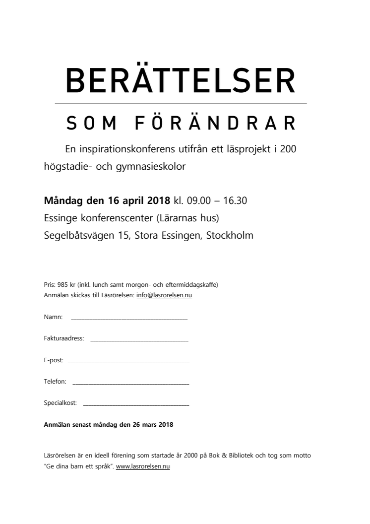 Program konferens, BERÄTTELSER SOM FÖRÄNDRAR 2018-04-16