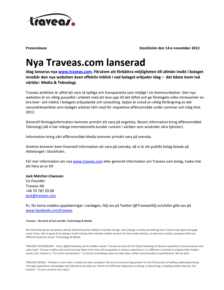 Nya Traveas.com lanserad