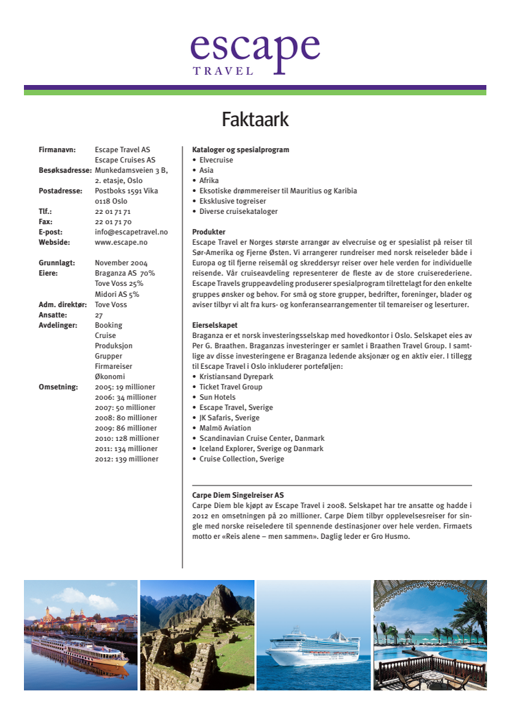 Faktaark/Corporate Fact Sheet per november 2012