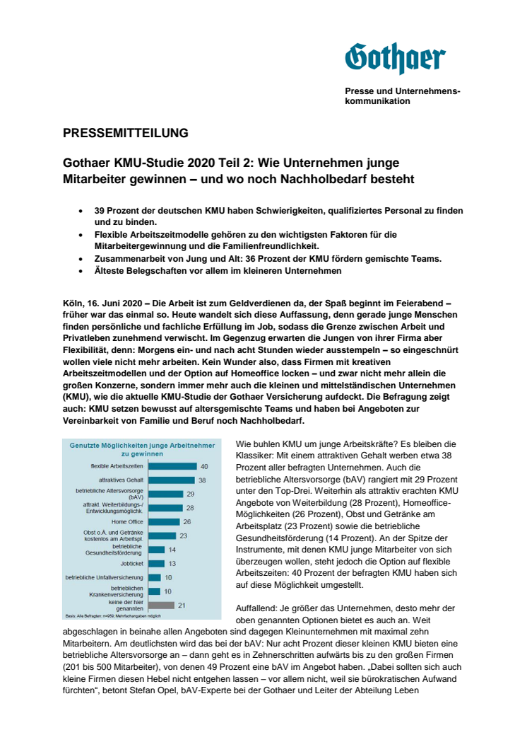 Gothaer KMU-Studie 2020 Teil 2: Wie Unternehmen junge Mitarbeiter gewinnen – und wo noch Nachholbedarf besteht